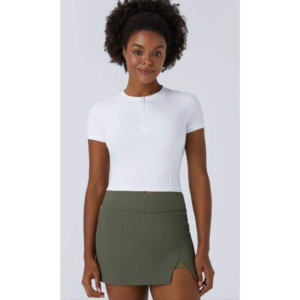 Brand New - Halara Half Zip SS Cool Touch Cropped Golf Sports Top White XS